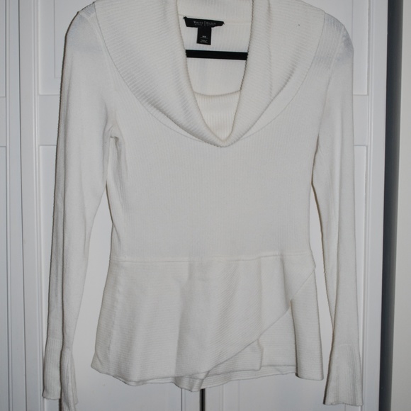 White House Black Market Tops - WHBM cream sweater, cowl neck, ribbed, waist detai